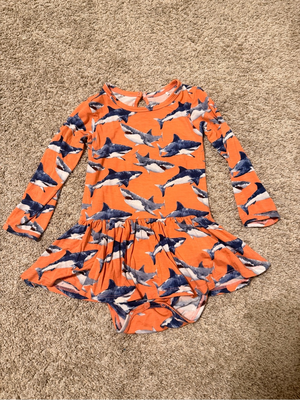 Little Bum Bums (Bums & Roses) Orange Shark Long Sleeve Toddler Skirted Bodysuit